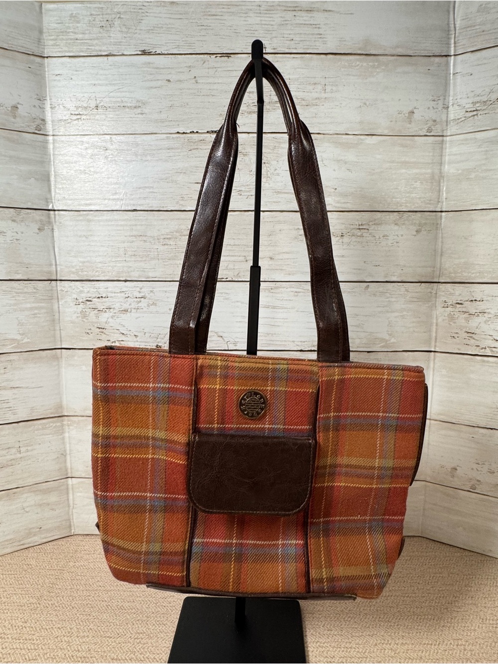 Longaberger | Toboso Plaid Tote | Leather Trim  | Autumn | Multicolor